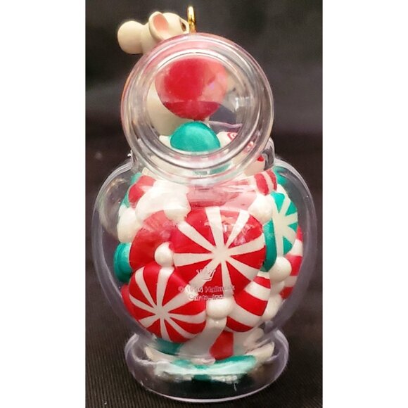 Hallmark CANDY CAPER Christmas Ornament mouse in jar of mint & sweets Dated 1994 - Picture 15 of 16